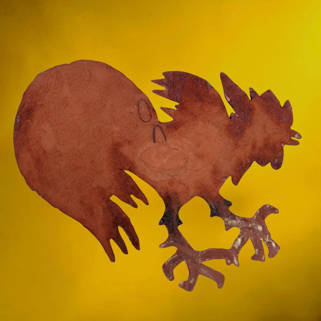 Coq Mural Vintage en Céramique Émaillée Rouge et Verte – Années 60 70