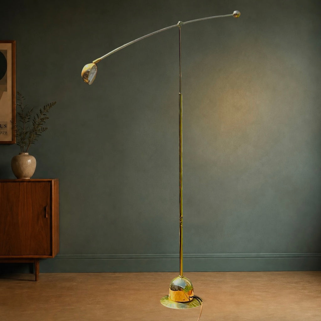 Lampadaire Vintage Massive Space Age en Métal Doré Bras Balancier – Années 70 80