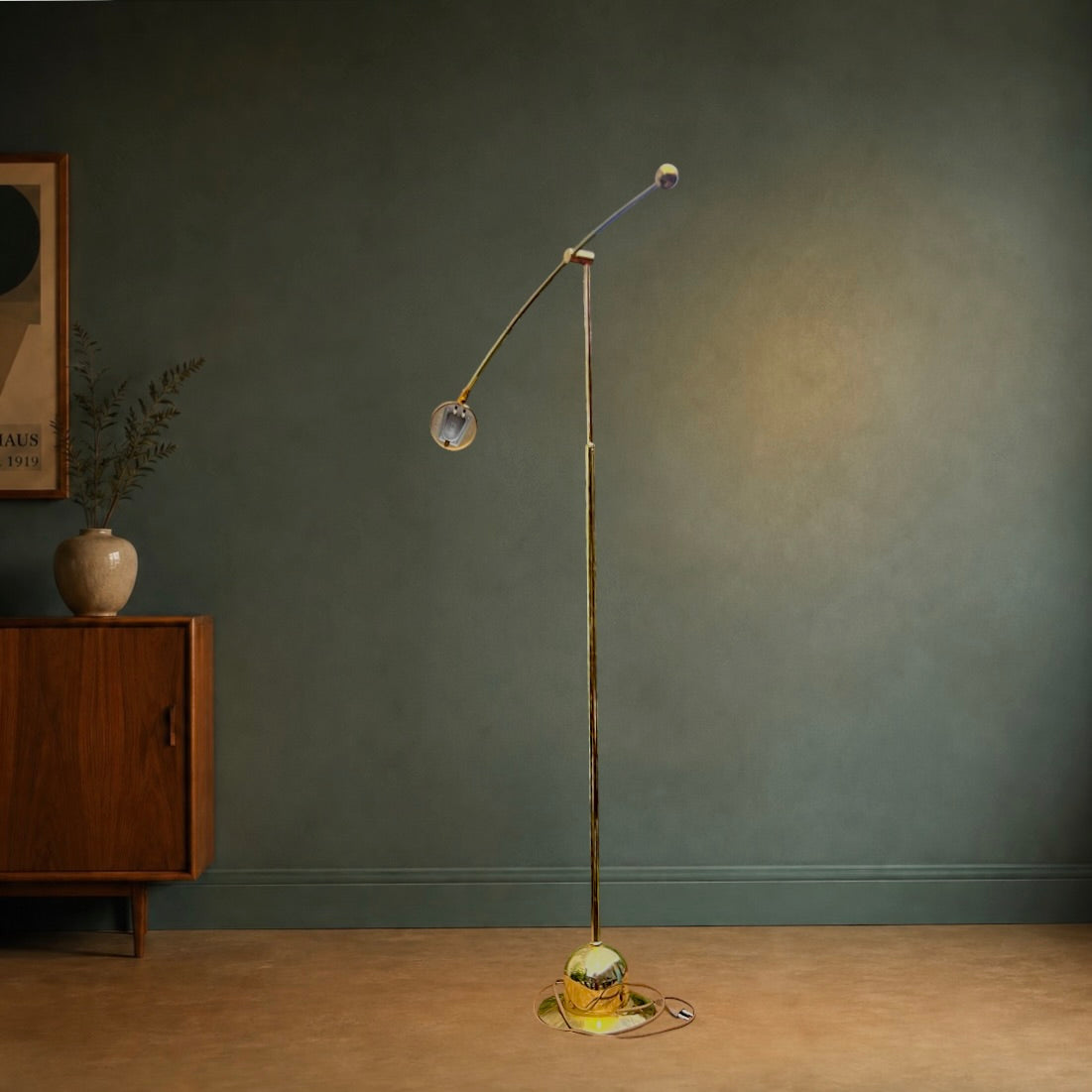 Lampadaire Vintage Massive Space Age en Métal Doré Bras Balancier – Années 70 80