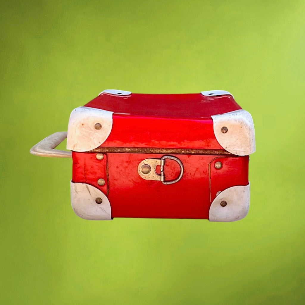 Petite Valisette Vintage Rouge Carton Enduit Coins Blancs Miroir Intérieur – Années 50 60