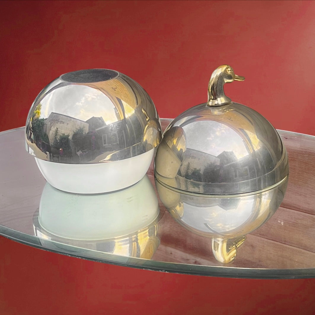 Seau à Glace Vintage Freddotherm Canard Chrome et Doré – Attribué Hans Turnwald – Années 70