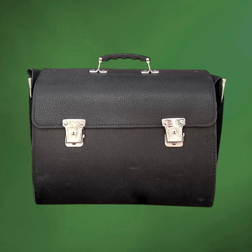 Ancienne Mallette de Travail PARAT en Simili Cuir Noir Grainé Intérieur Vert – Années 60 70