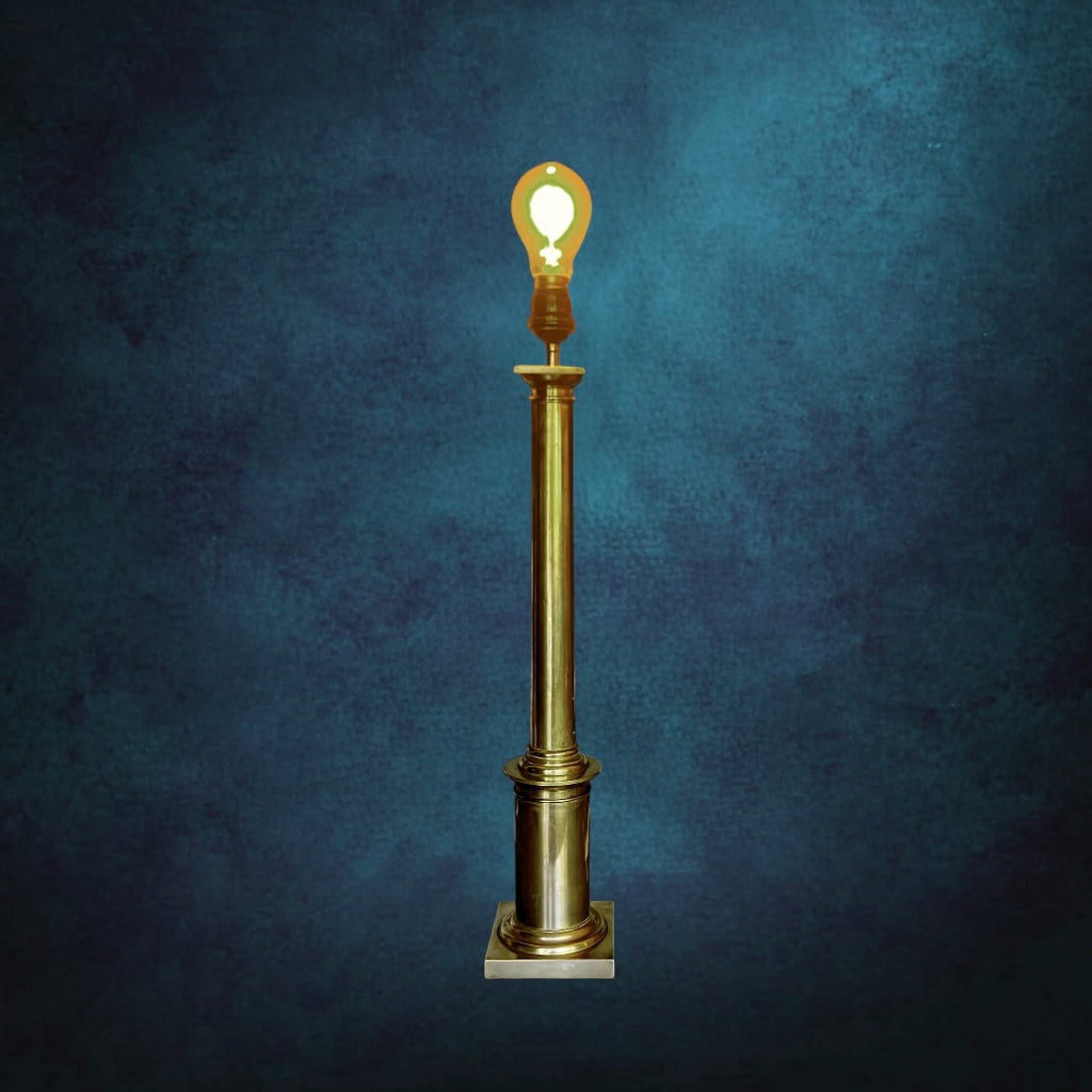 Grand Pied de Lampe Vintage en Laiton Style Colonne Néoclassique Douille Cuivre – Années 60