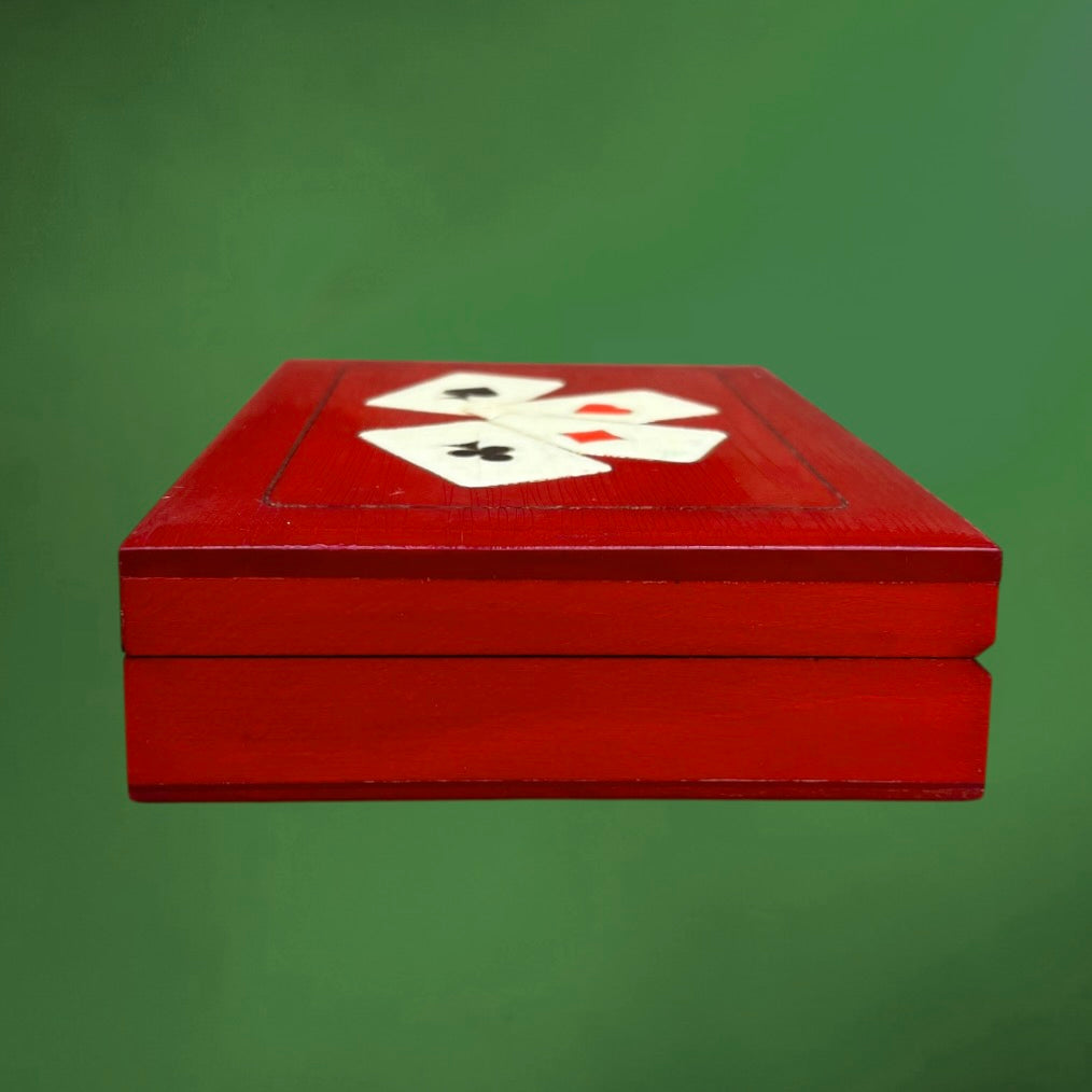 Boîte à Cartes Vintage Rouge Décor Quatre As avec Deux Jeux de Bridge CADET Neufs – Années 70 90