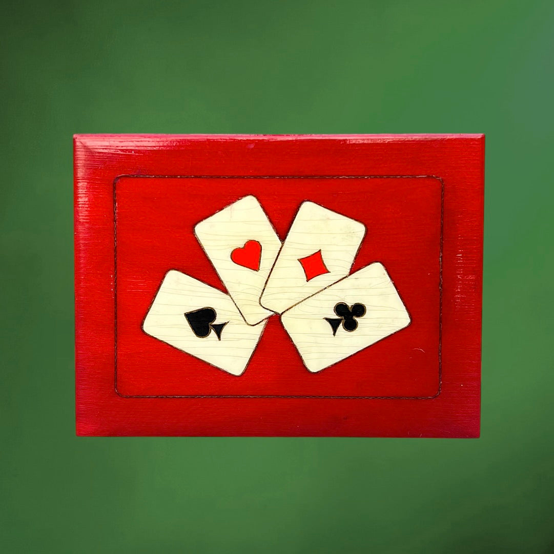 Boîte à Cartes Vintage Rouge avec Deux Jeux de Bridge CADET