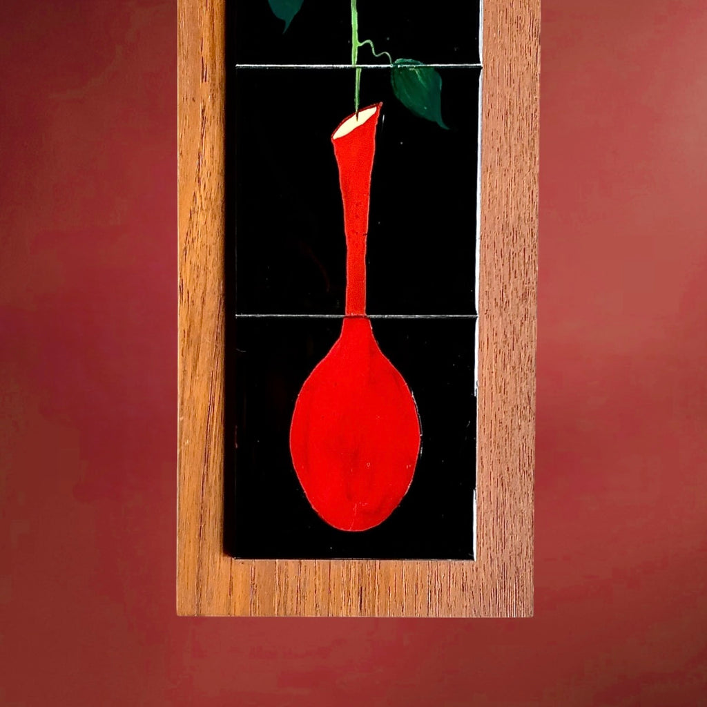 Plaque Murale Vintage Rose en Soliflore Carreaux de Céramique sur Bois – Années 60 70