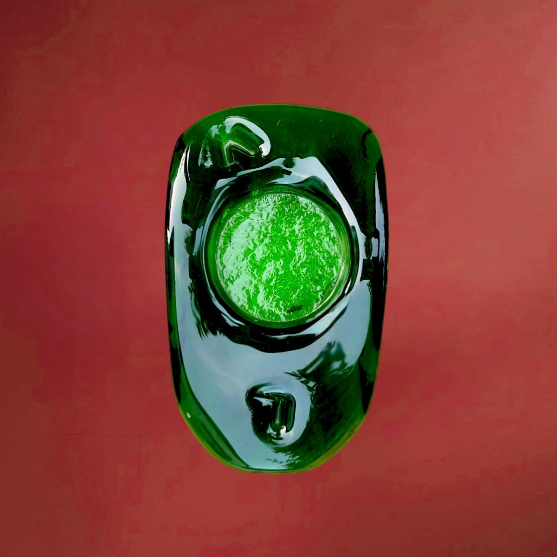 Cendrier Vintage en Verre Vert Fumé Forme Organique Style Murano Années 60 70