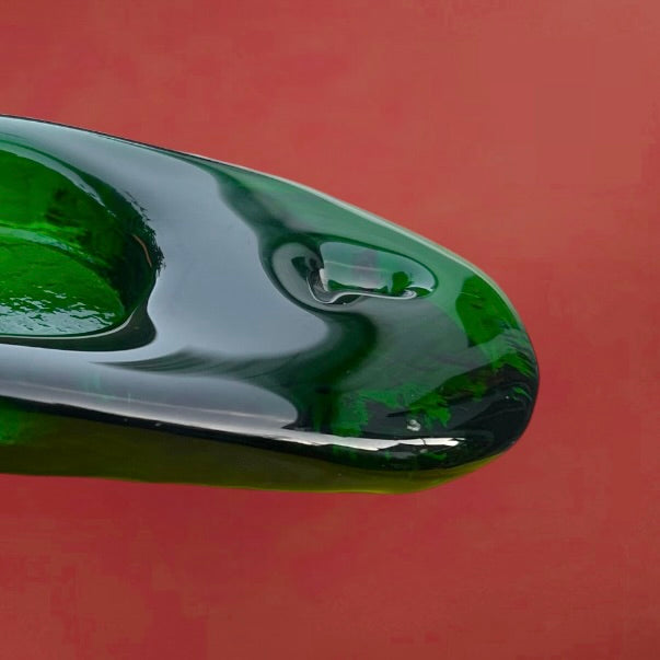 Cendrier Vintage en Verre Vert Fumé Forme Organique Style Murano Années 60 70