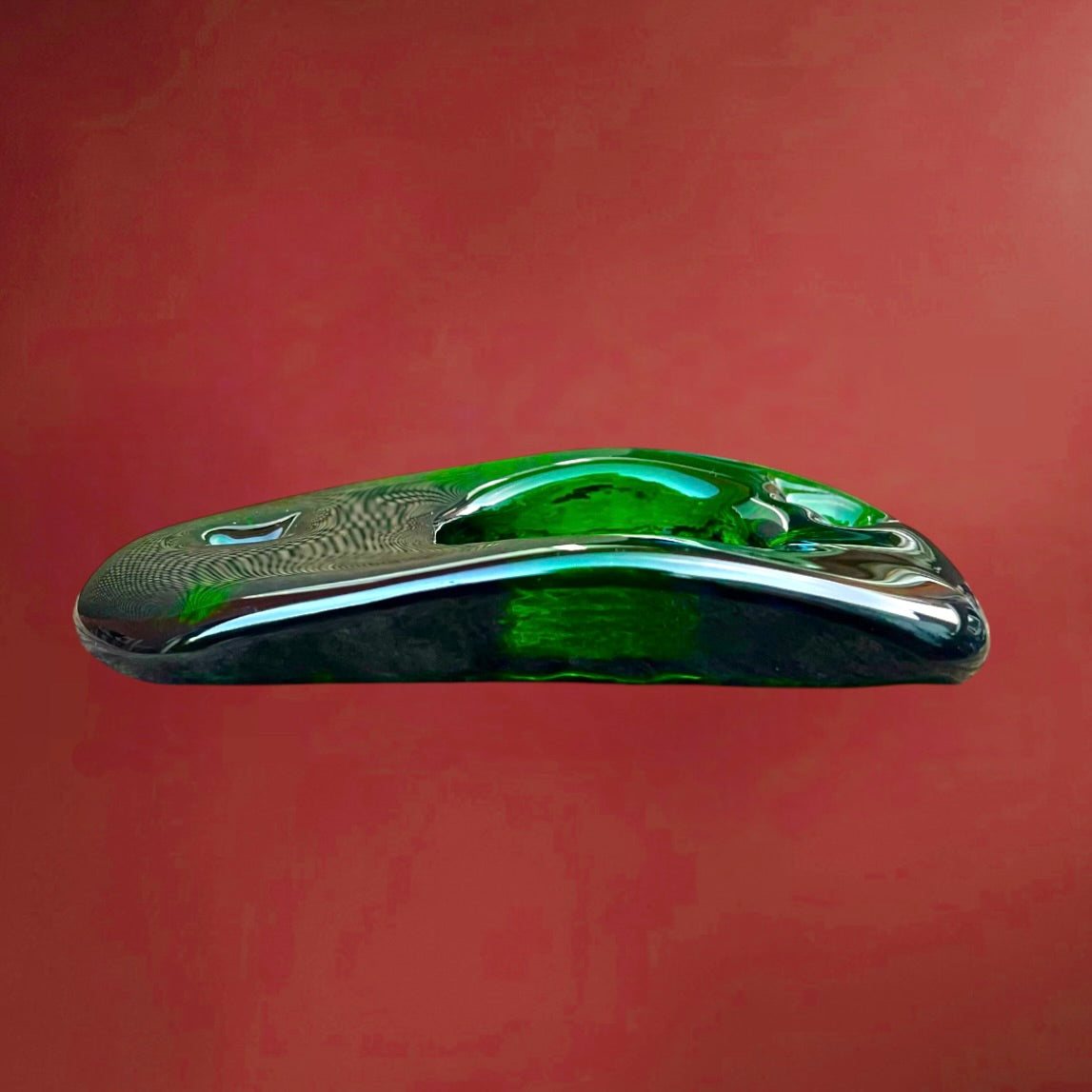 Cendrier Vintage en Verre Vert Fumé Forme Organique Style Murano Années 60 70