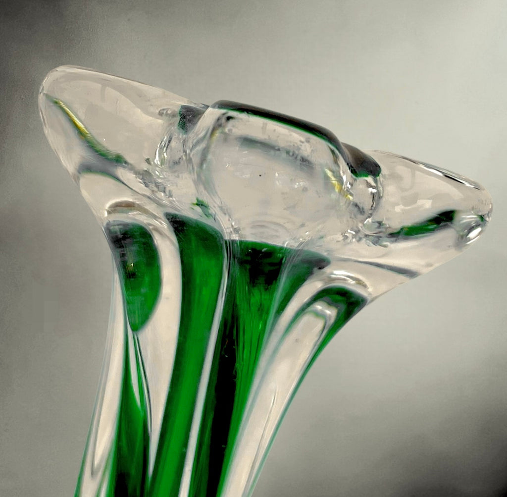 Vase Soliflore Vintage en Verre Sommerso Vert et Transparent – Années 60 70