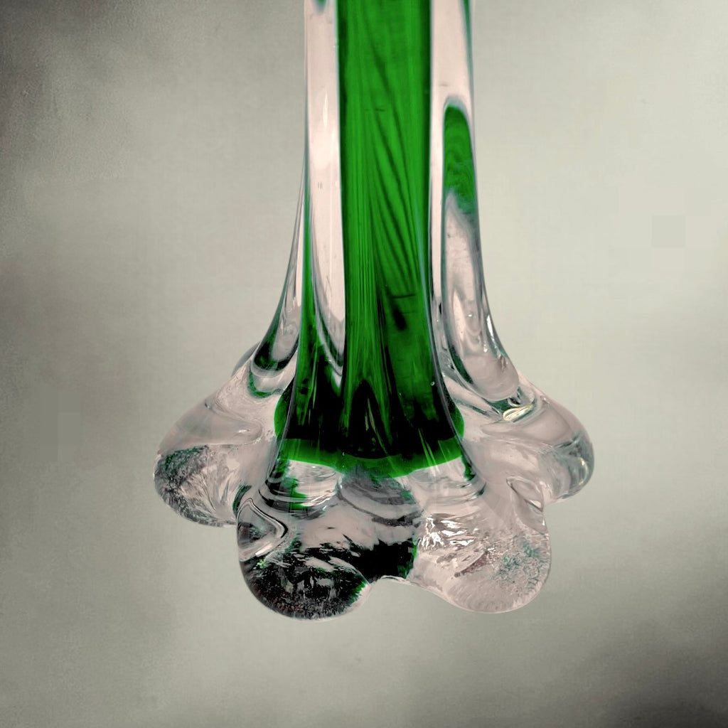 Vase Soliflore Vintage en Verre Sommerso Vert et Transparent – Années 60 70