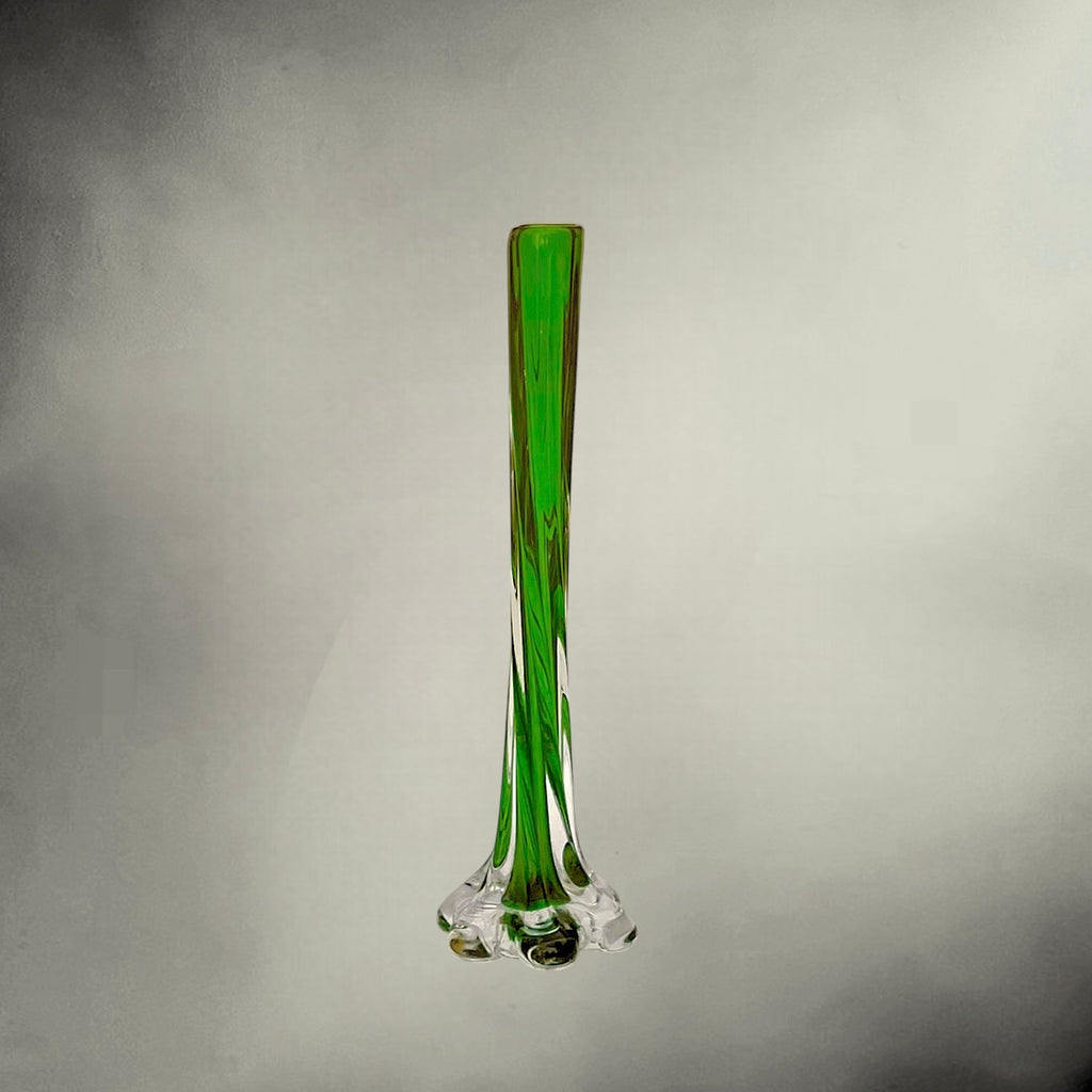 Vase Soliflore Vintage en Verre Sommerso Vert et Transparent – Années 60 70