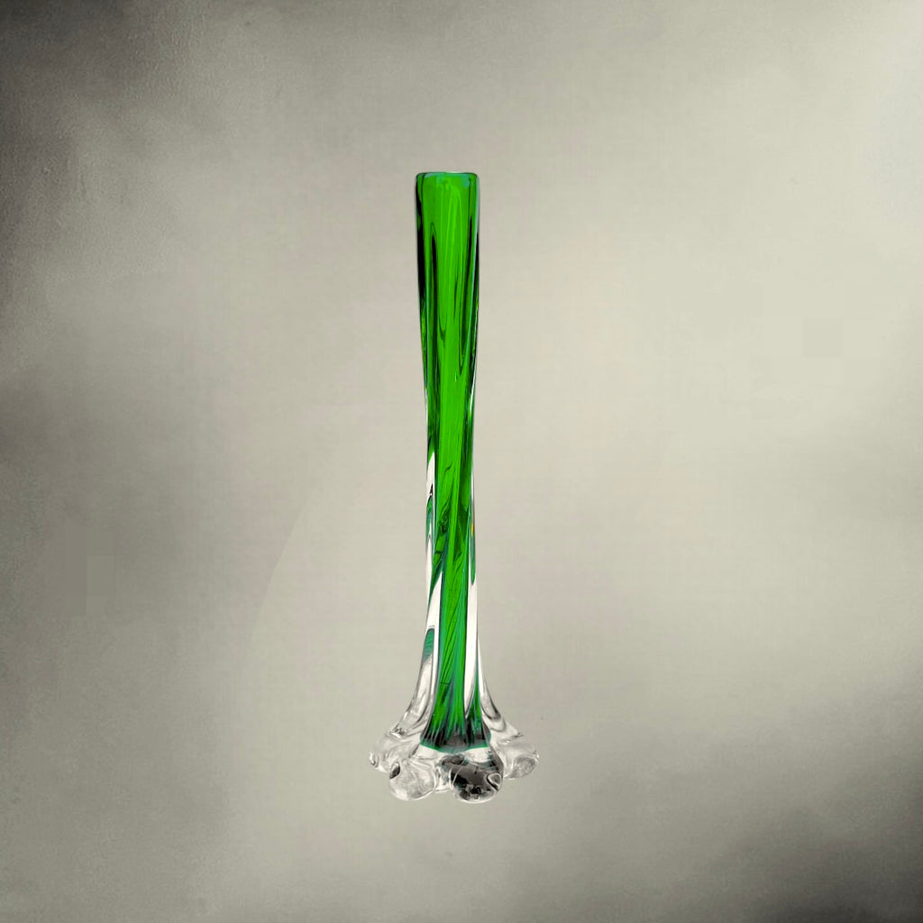 Vase Soliflore Vintage en Verre Sommerso Vert et Transparent – Années 60 70