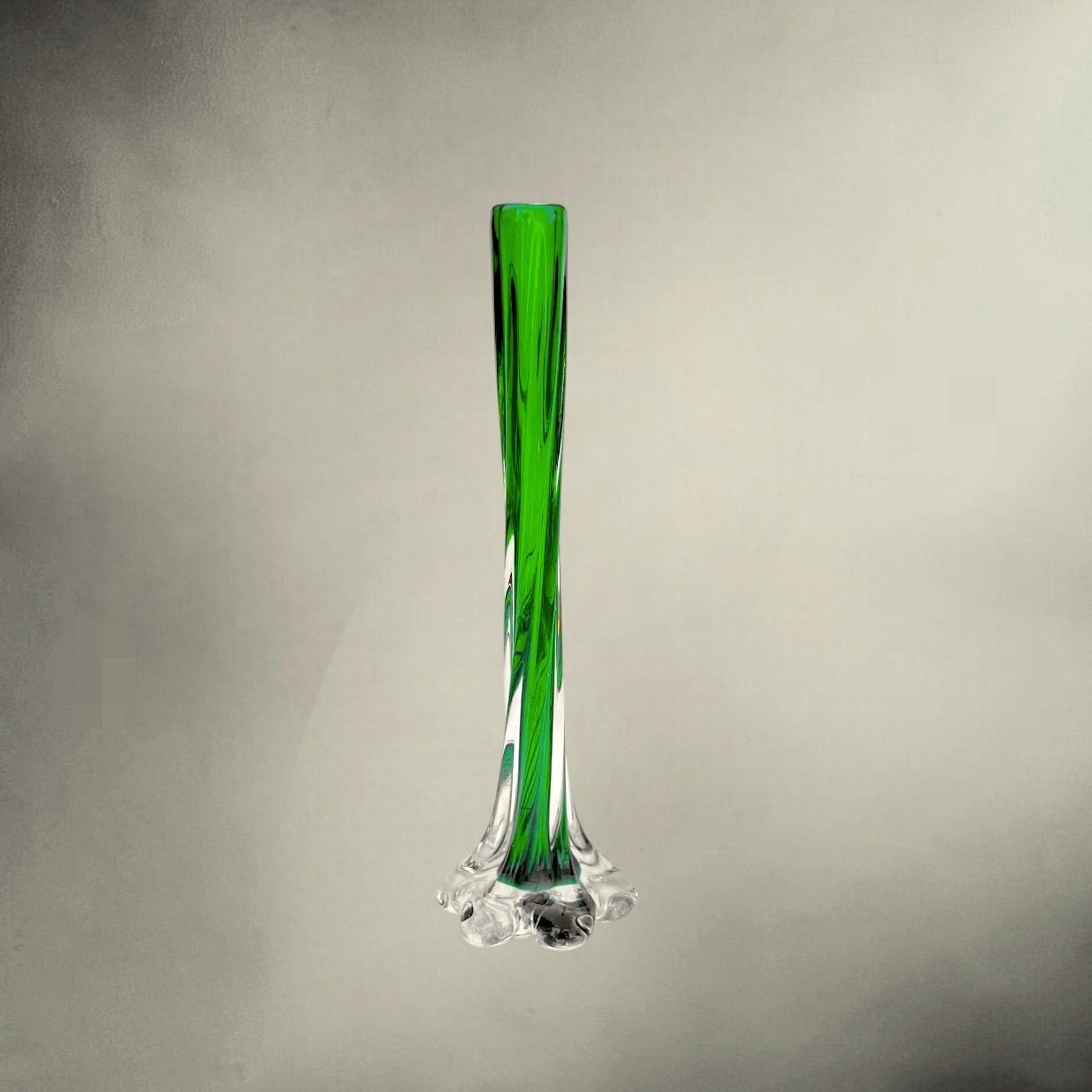 Vase Soliflore Vintage en Verre Sommerso Vert et Transparent – Années 60 70