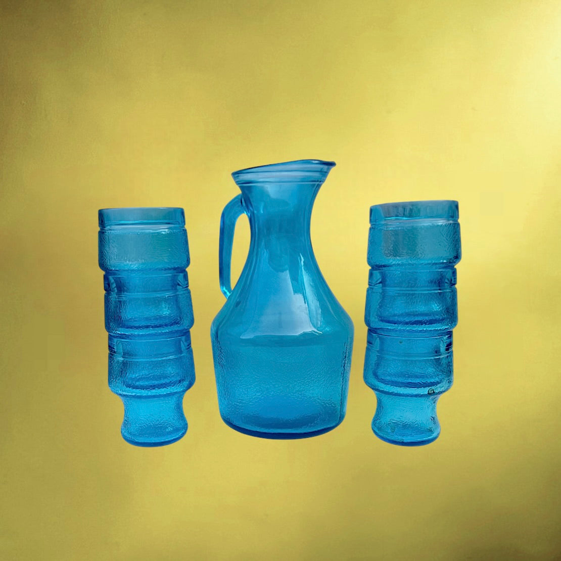 Service à Boissons Fidenza Vetraria en Verre Turquoise avec Carafe et 6 Verres – Années 70