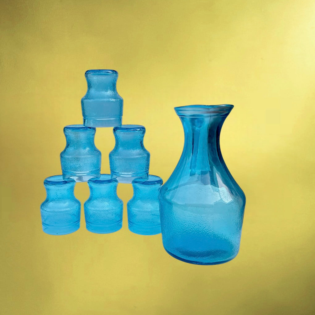 Service à Boissons Fidenza Vetraria en Verre Turquoise avec Carafe et 6 Verres – Années 70