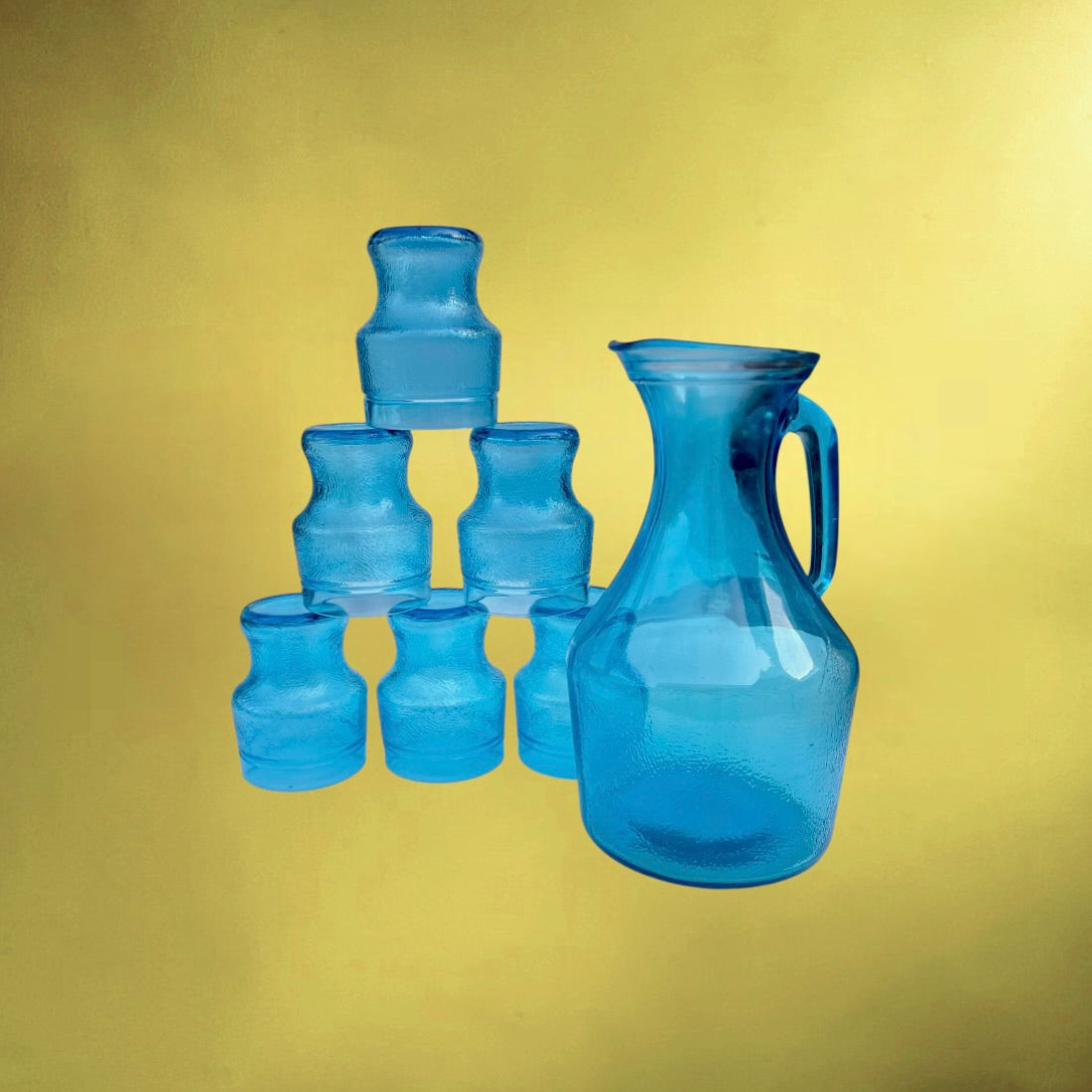 Service à Boissons Fidenza Vetraria en Verre Turquoise avec Carafe et 6 Verres – Années 70