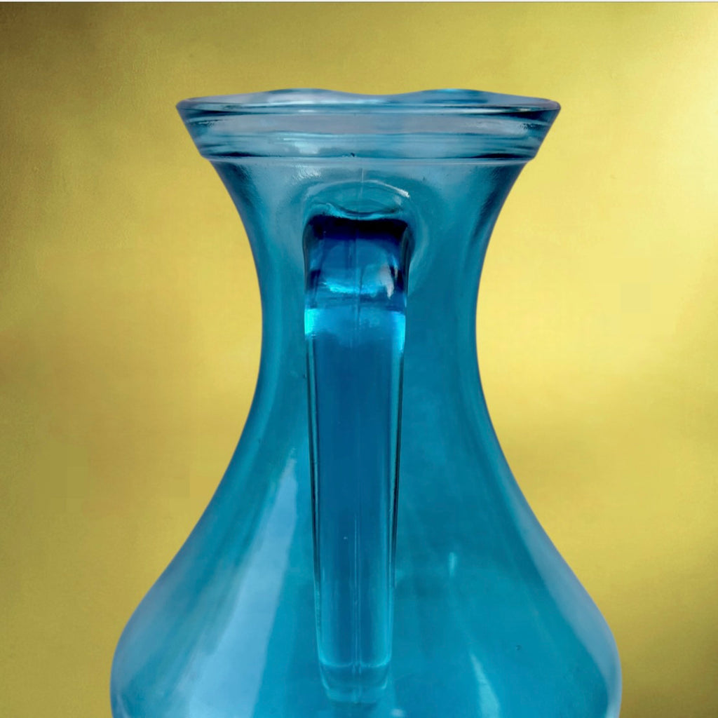 Service à Boissons Fidenza Vetraria en Verre Turquoise avec Carafe et 6 Verres – Années 70