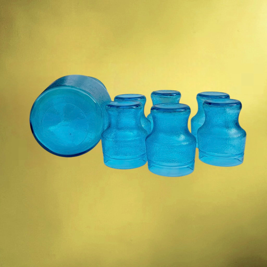 Service à Boissons Fidenza Vetraria en Verre Turquoise avec Carafe et 6 Verres – Années 70