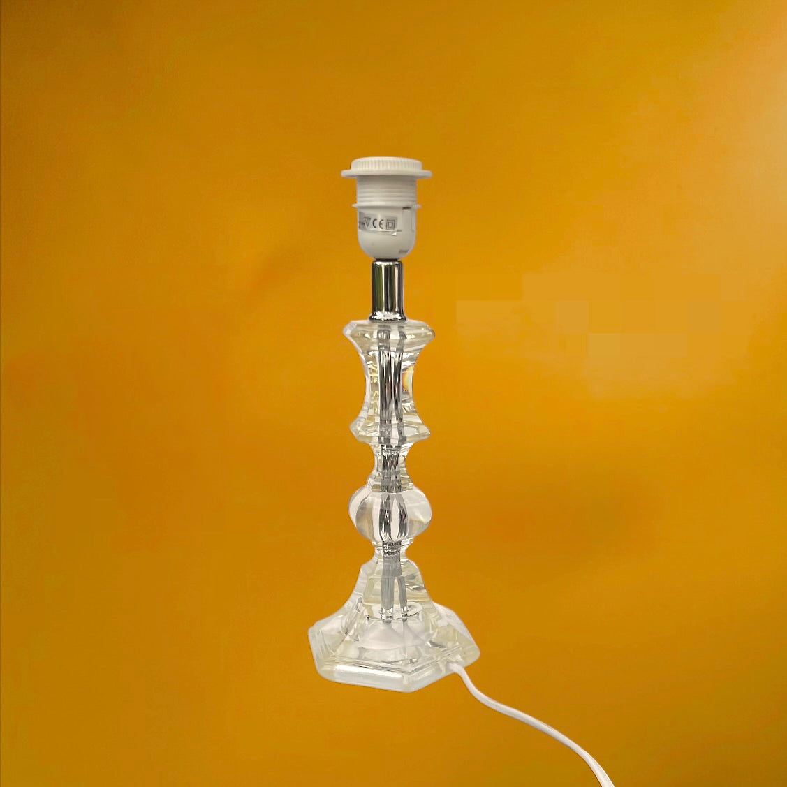 Pied de Lampe Vintage en Lucite / Plexiglas Facetté et Métal Chromé - Style Hollywood Regency 1970