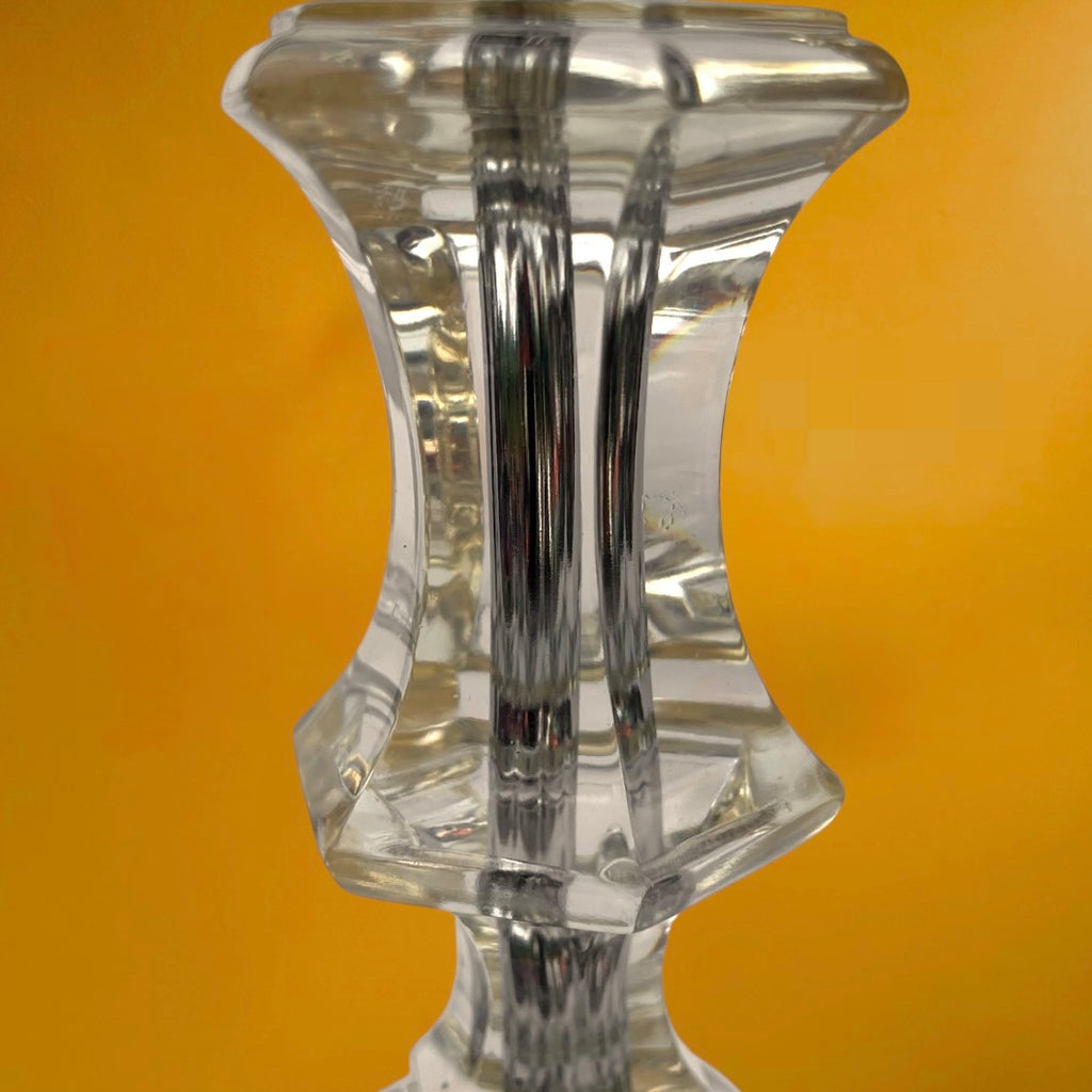 Pied de Lampe Vintage en Lucite / Plexiglas Facetté et Métal Chromé - Style Hollywood Regency 1970