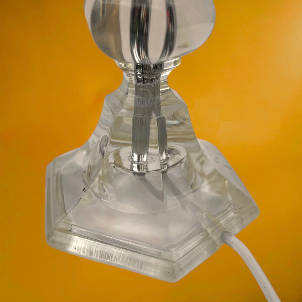 Pied de Lampe Vintage en Lucite / Plexiglas Facetté et Métal Chromé - Style Hollywood Regency 1970
