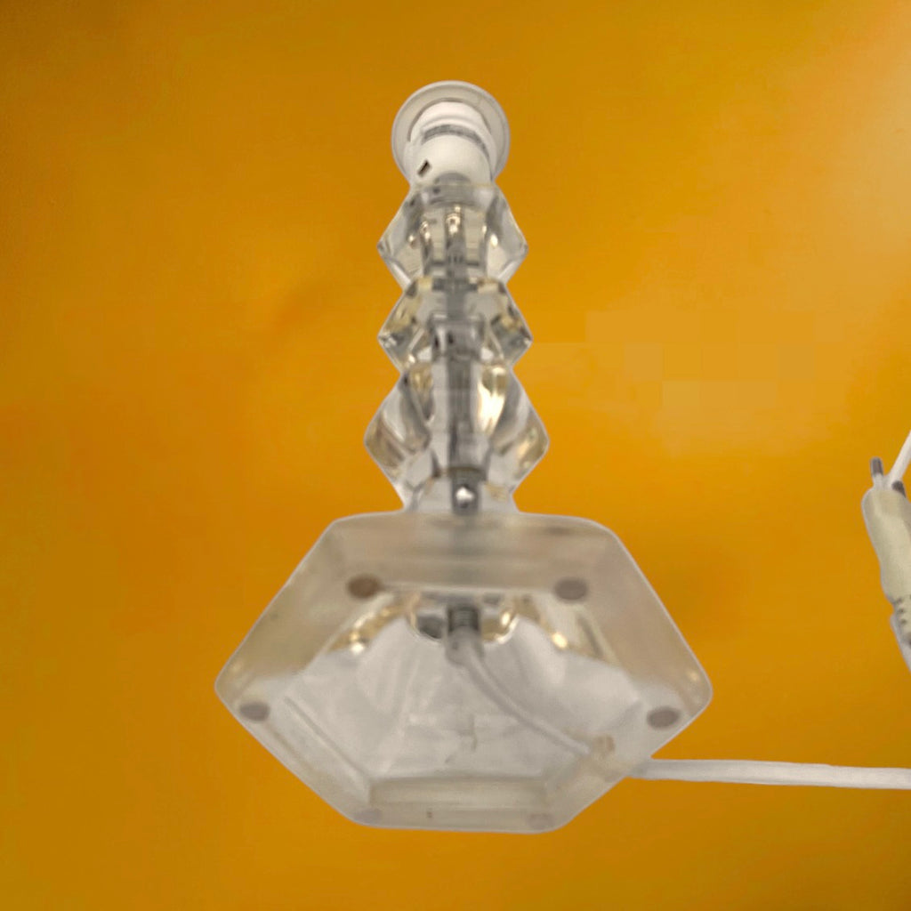 Pied de Lampe Vintage en Lucite / Plexiglas Facetté et Métal Chromé - Style Hollywood Regency 1970