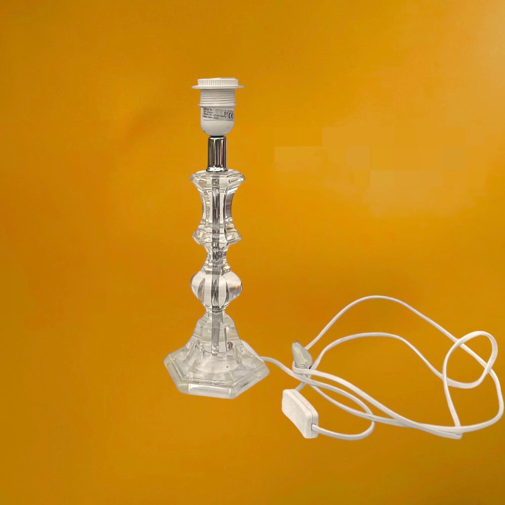 Pied de Lampe Vintage en Lucite / Plexiglas Facetté et Métal Chromé - Style Hollywood Regency 1970