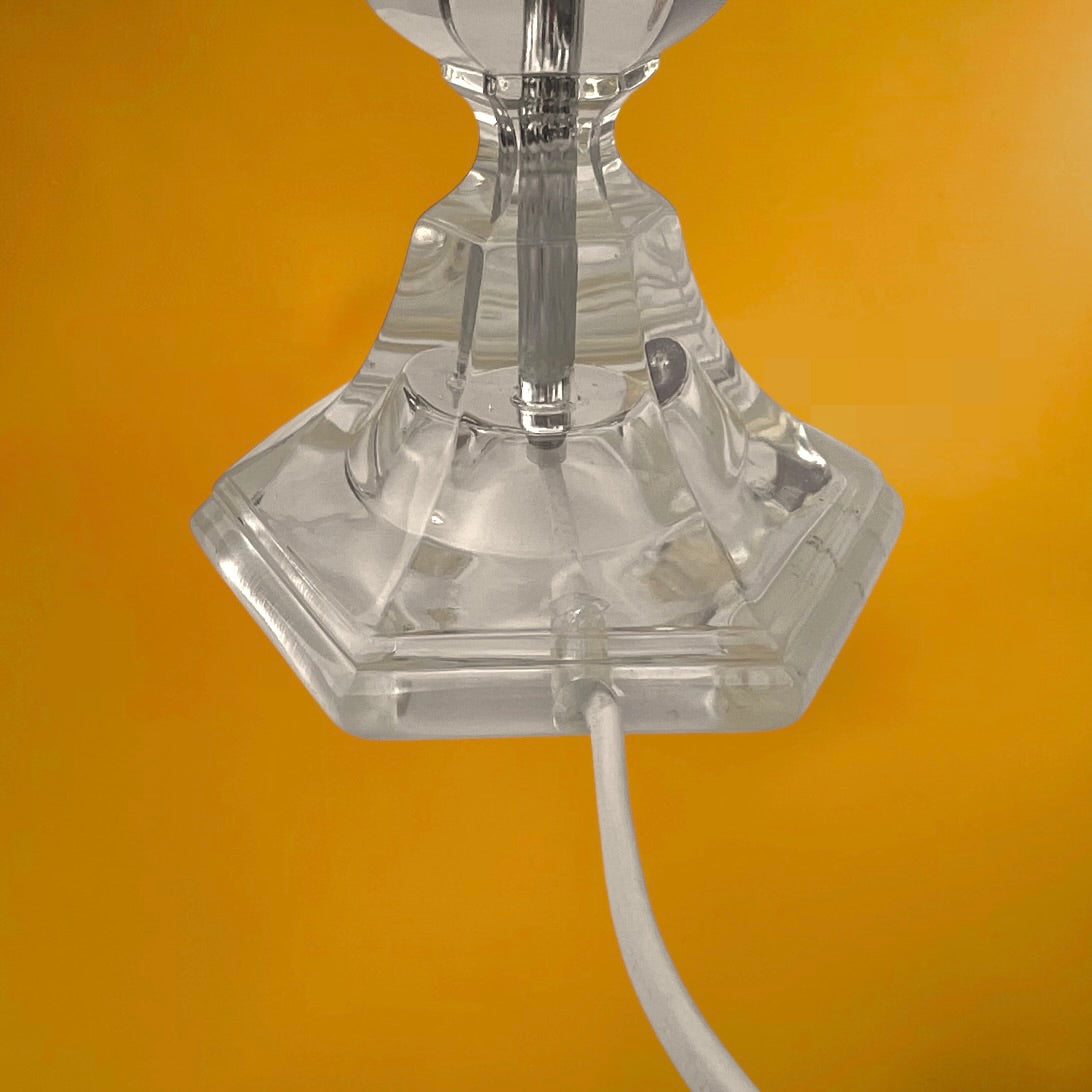 Pied de Lampe Vintage en Lucite / Plexiglas Facetté et Métal Chromé - Style Hollywood Regency 1970