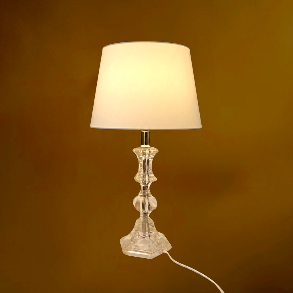 Pied de Lampe Vintage en Lucite / Plexiglas Facetté et Métal Chromé - Style Hollywood Regency 1970