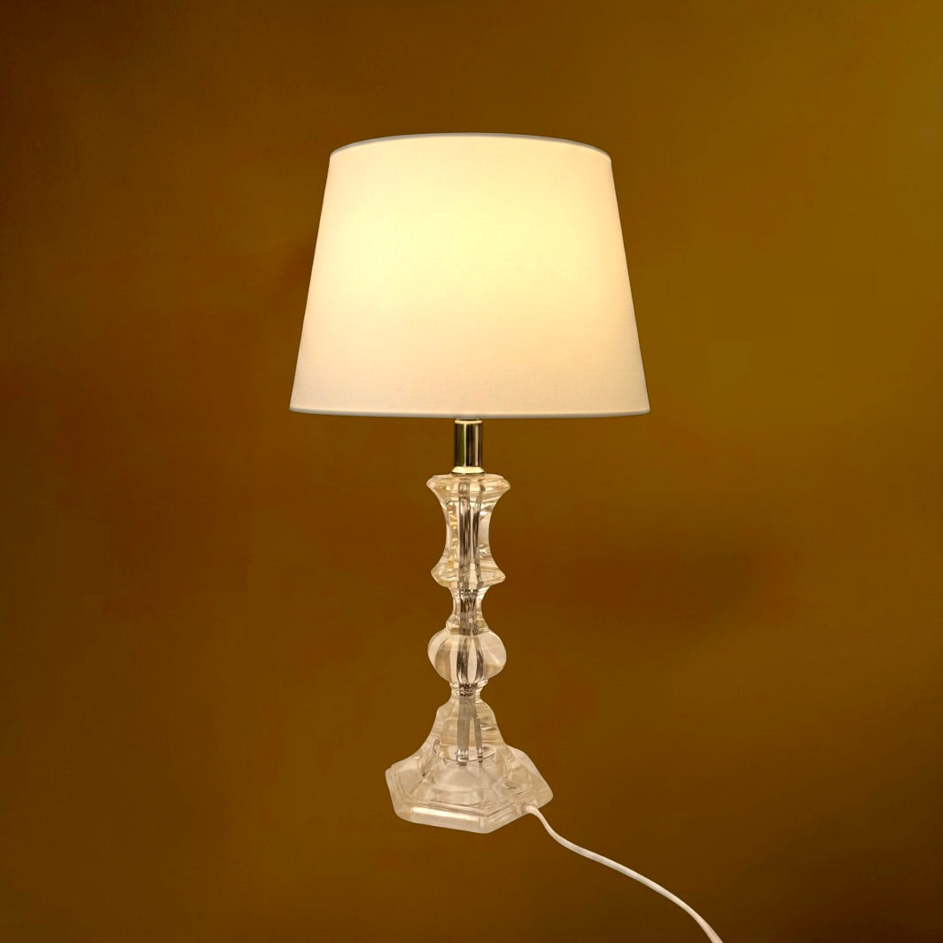 Pied de Lampe Vintage en Lucite / Plexiglas Facetté et Métal Chromé - Style Hollywood Regency 1970