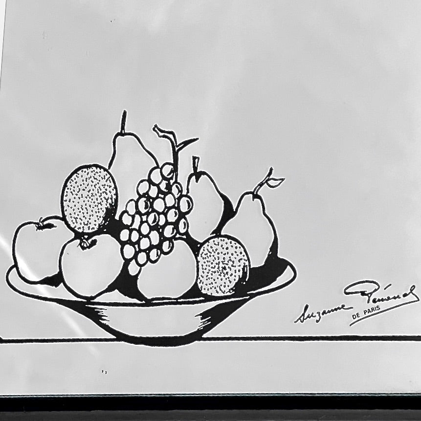 Miroir Mural Carré Suzanne Pemonel En Bois Noir Avec Sérigraphie Années 70-80
