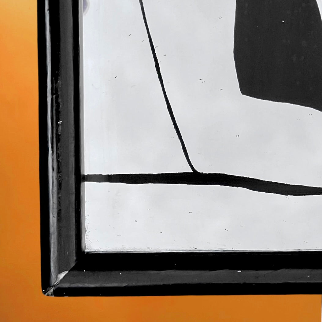 Miroir Mural Carré Suzanne Pemonel En Bois Noir Avec Sérigraphie Années 70-80