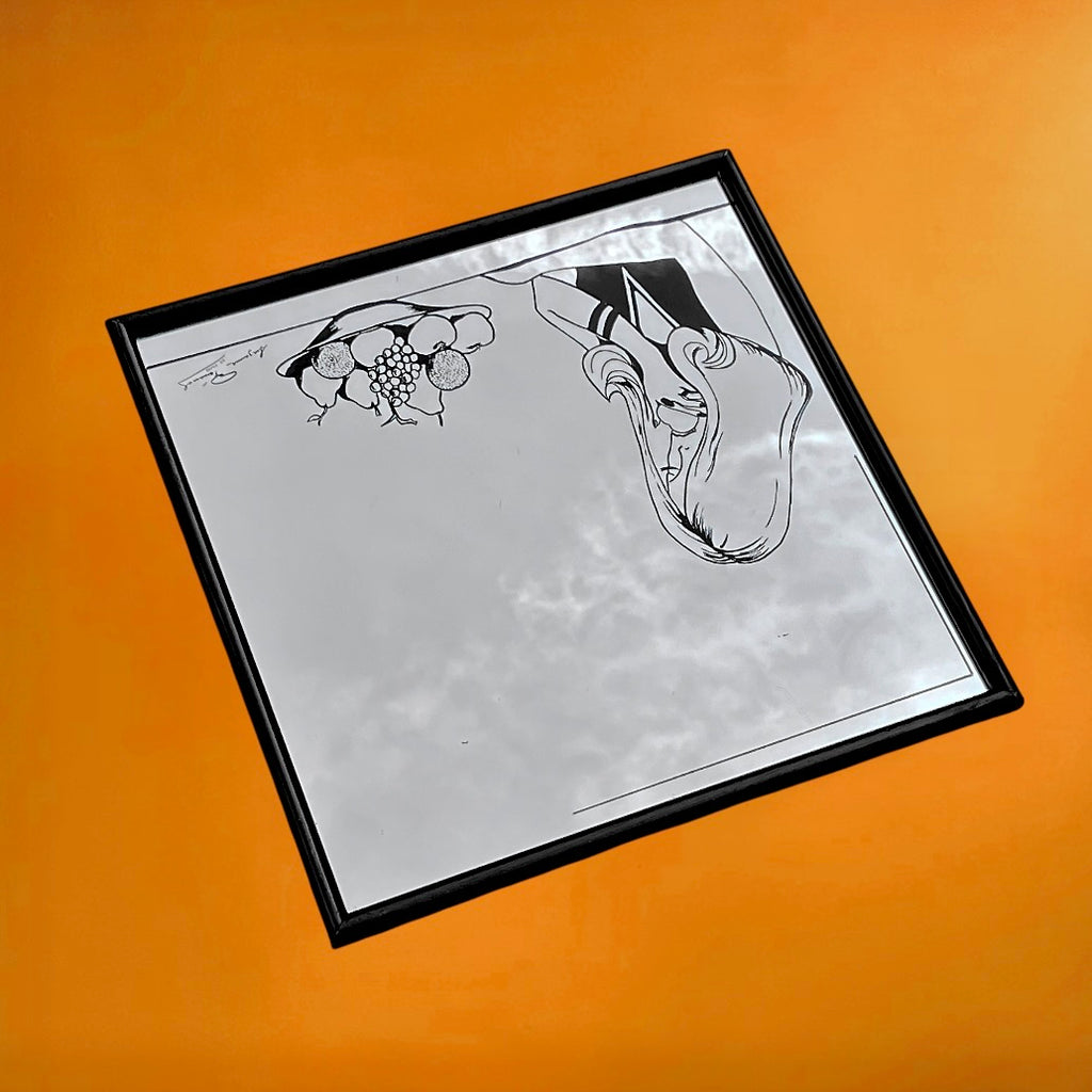 Miroir Mural Carré Suzanne Pemonel En Bois Noir Avec Sérigraphie Années 70-80