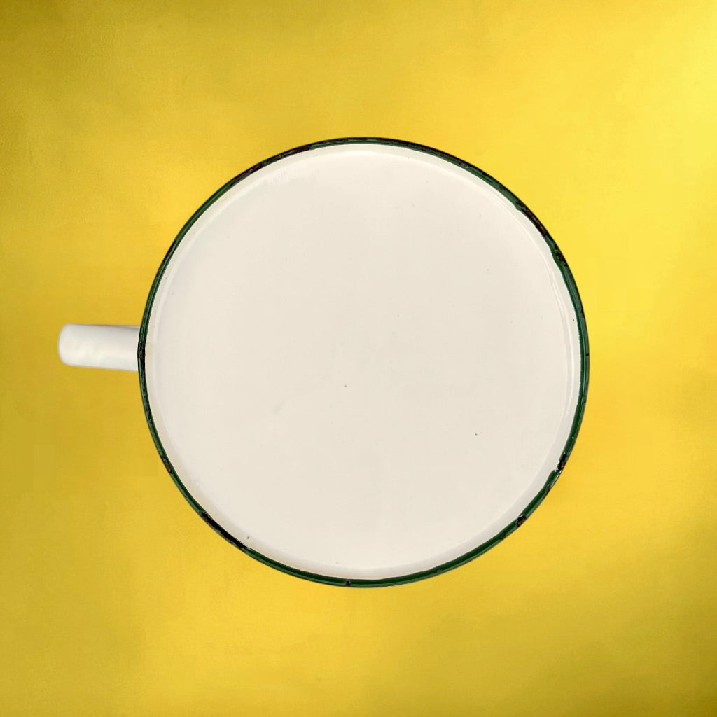 Broc Pichet Ancien En Tôle Émaillée Blanc Crème Décor Tournesols Années 70-80