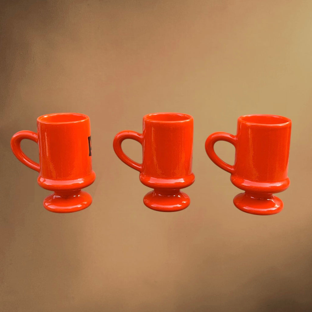 Trio de Tasses Hippie en Céramique Vernissée Orange Inscriptions Peace Poison LSD - Années 70
