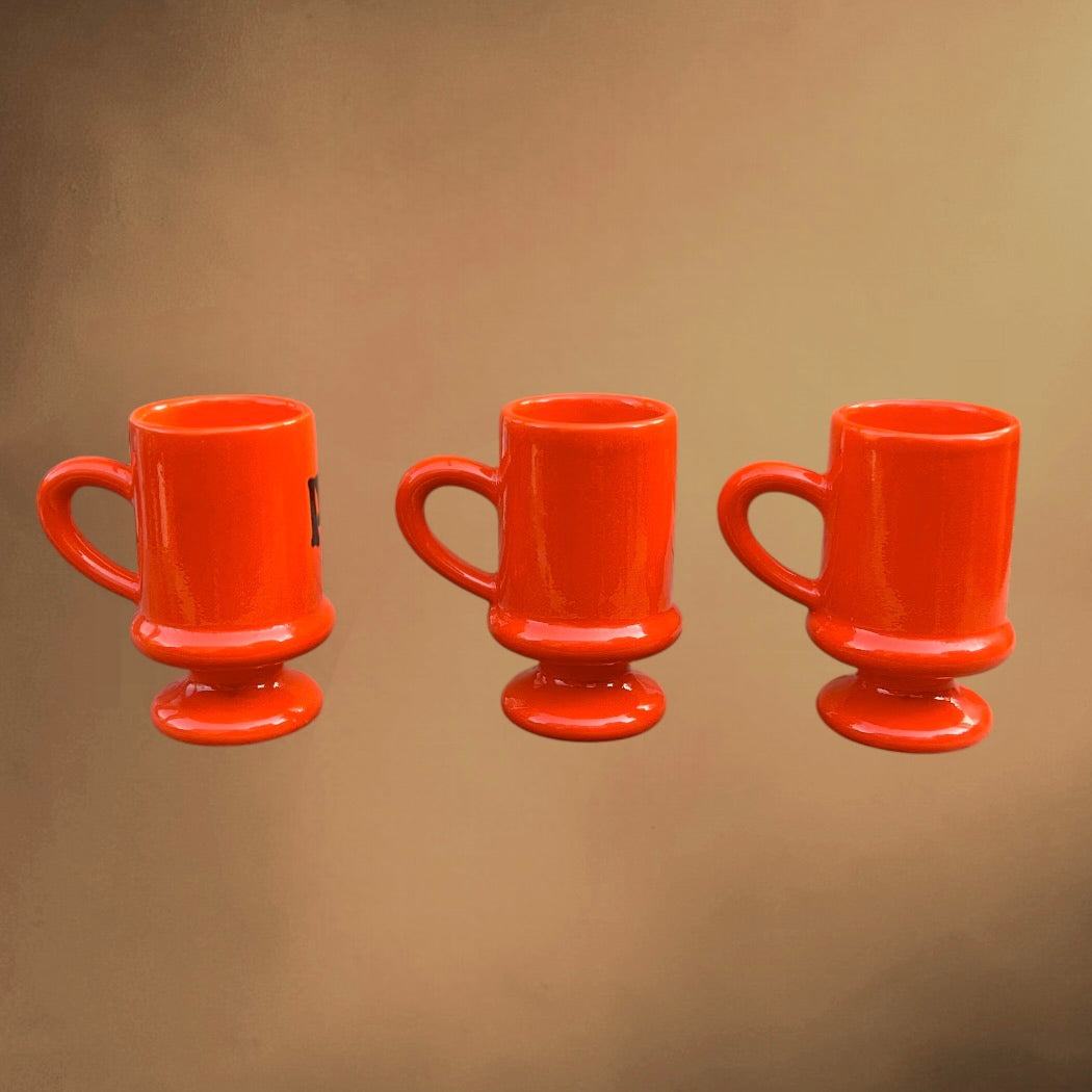 Trio de Tasses Hippie en Céramique Vernissée Orange Inscriptions Peace Poison LSD - Années 70