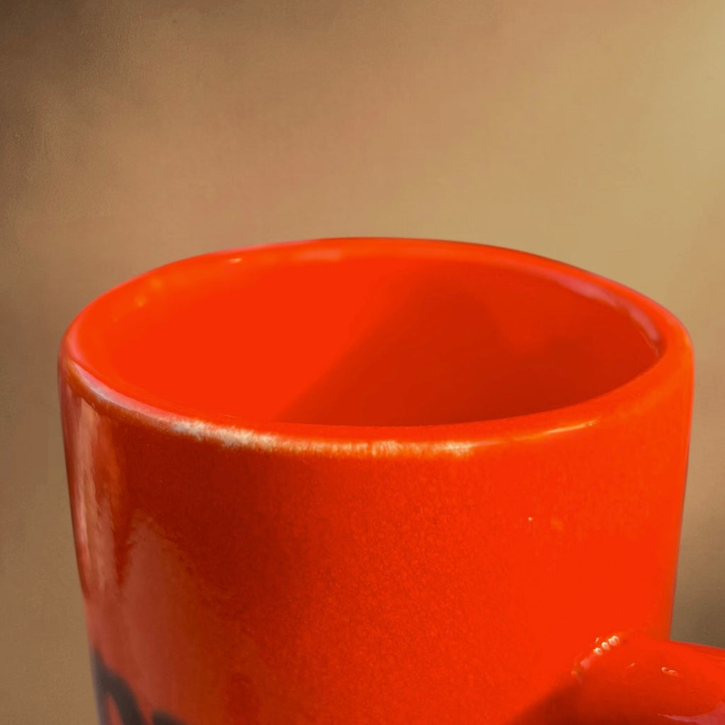Trio de Tasses Hippie en Céramique Vernissée Orange Inscriptions Peace Poison LSD - Années 70