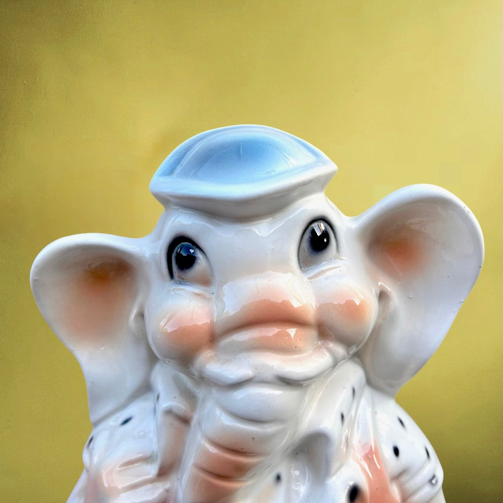 Grande Tirelire Éléphant en Céramique Vernissée Polychrome - Années 50-60
