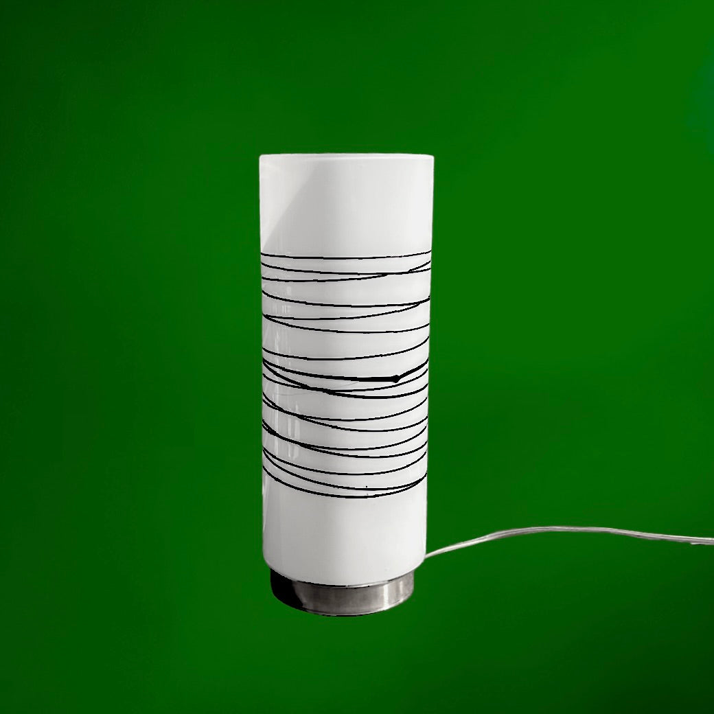 Lampe Cylindre Massive Vintage en Verre Opalin Blanc et Métal Brossé – Design Postmoderne