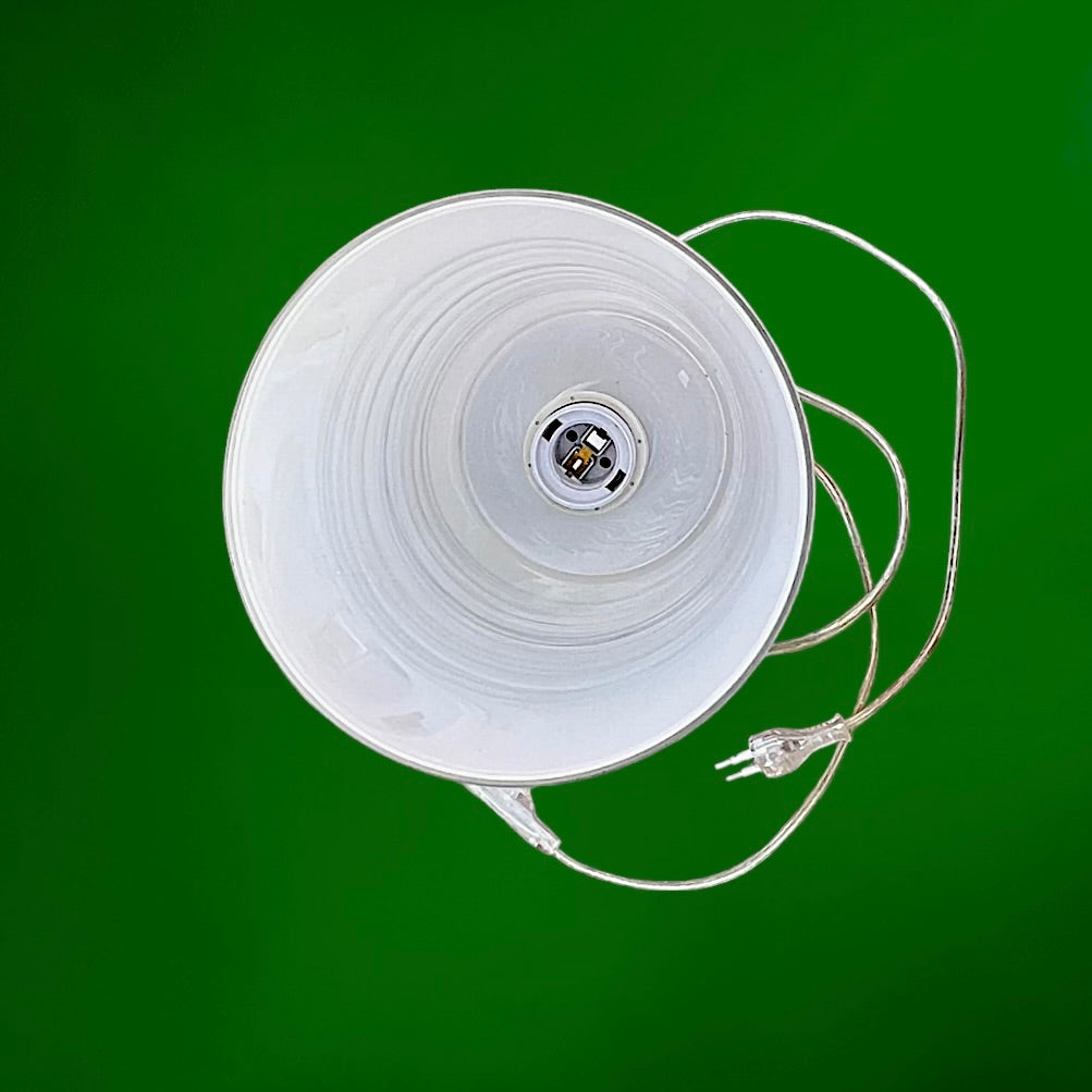 Lampe Cylindre Massive Vintage en Verre Opalin Blanc et Métal Brossé – Design Postmoderne
