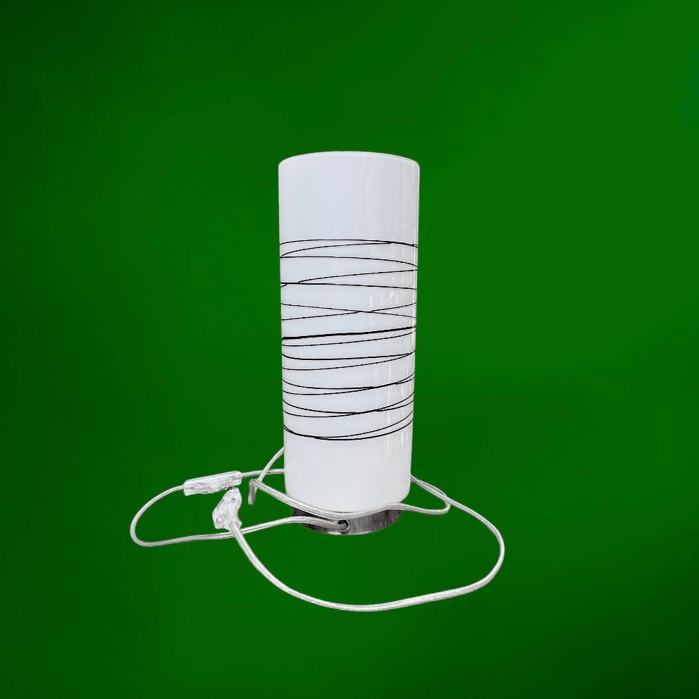Lampe Cylindre Massive Vintage en Verre Opalin Blanc et Métal Brossé – Design Postmoderne