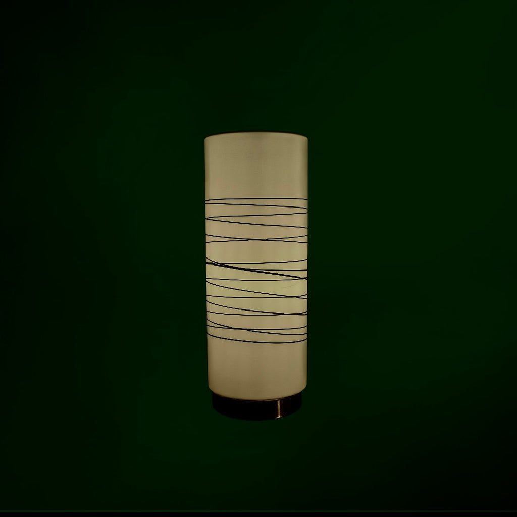 Lampe Cylindre Massive Vintage en Verre Opalin Blanc et Métal Brossé – Design Postmoderne