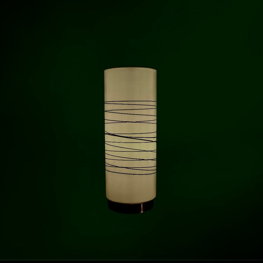 Lampe Cylindre Massive Vintage en Verre Opalin Blanc et Métal Brossé – Design Postmoderne
