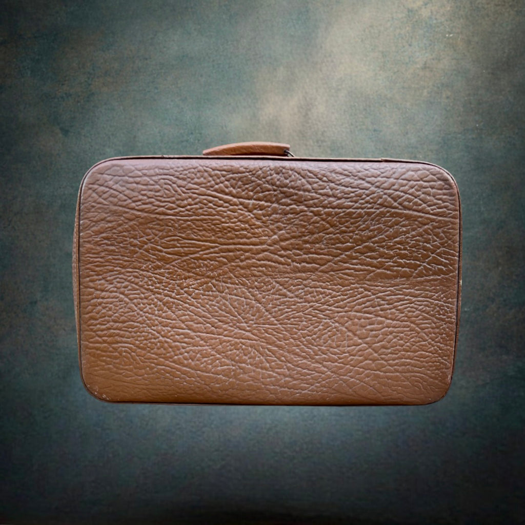 Petite Valise Athana en Cuir Marron Grainé Doublure Écossaise - Années 50