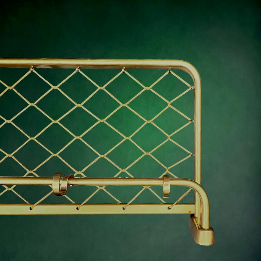 Portemanteau Mural Vintage en Aluminium Doré 103 cm avec Treillis Porte-Chapeau - Années 60-70