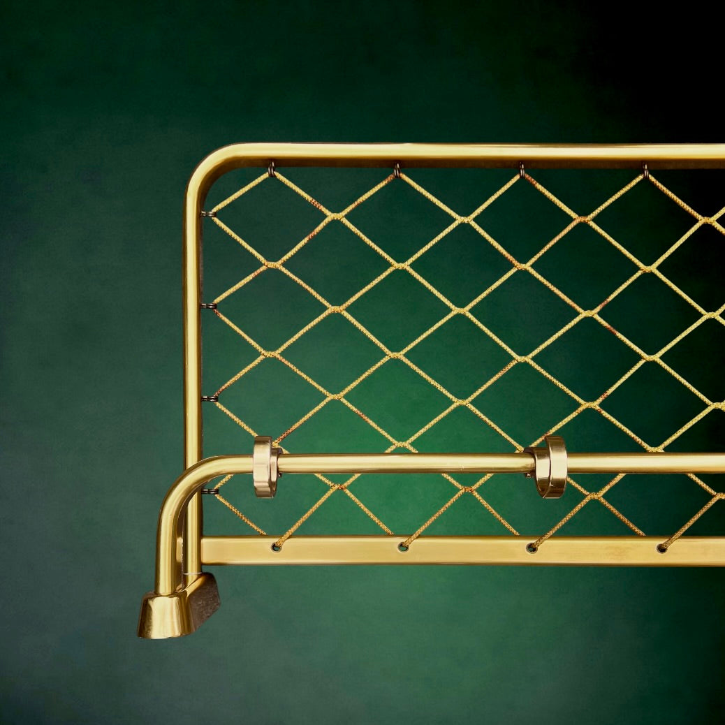 Portemanteau Mural Vintage en Aluminium Doré 103 cm avec Treillis Porte-Chapeau - Années 60-70