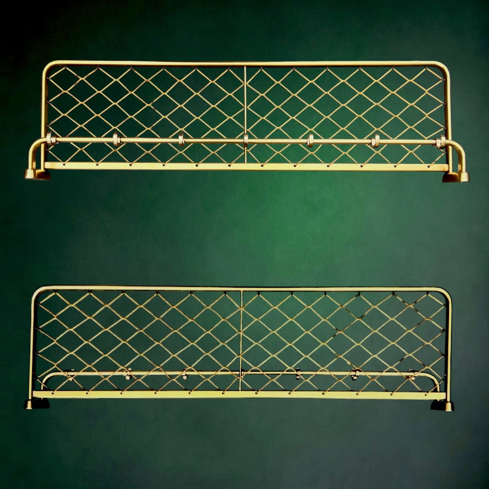 Portemanteau Mural Vintage en Aluminium Doré 103 cm avec Treillis Porte-Chapeau - Années 60-70