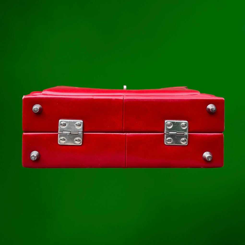 Vanity Case Vintage en Simili Cuir Rouge Foncé avec Fermoir Métallique - Années 60-70
