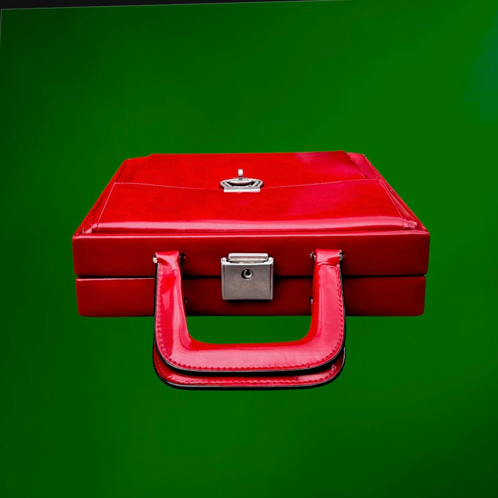 Vanity Case Vintage en Simili Cuir Rouge Foncé avec Fermoir Métallique - Années 60-70